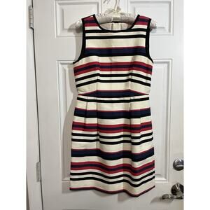 J.Crew Womens Size 4 Sleeveless Striped Dress Fit Flare Navy Red Cream